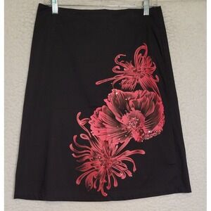 Shasa Collection Womens Skirt Size Large Black Floral Sequins Zip Stretch 1551